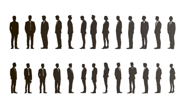 Silhouettes of Business People in a Line, Corporate Team, Diverse Group