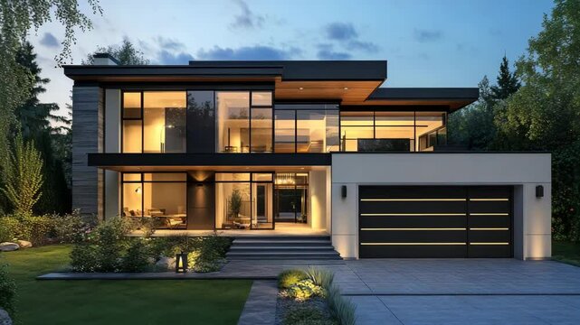 Contemporary house design featuring a sleek garage and clean architectural lines, ideal for modern living themes