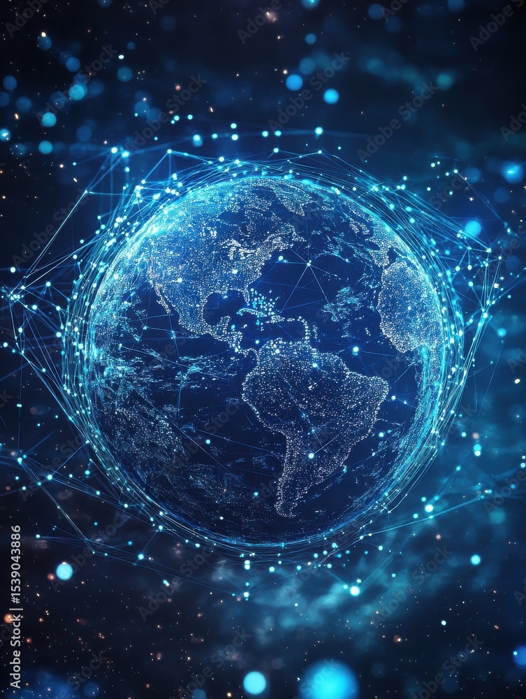Aufkleber global network connection - earth in digital web