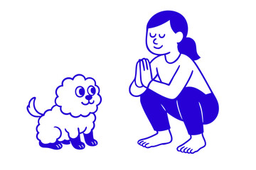 Woman Meditating with Dog Companion, Woman and Dog in Yoga Pose