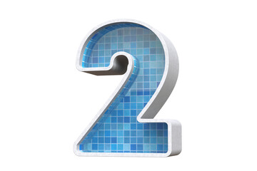 3D pool number 2 with a blue ceramic tile texture suitable for architectural and decorative concepts.
