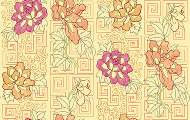  Asian Inspired Floral Geometric Pattern