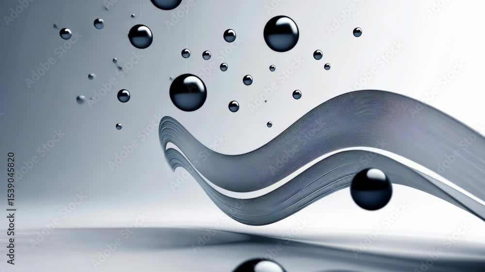 Poster fluid motion of black droplets and graceful curves create an engaging visual in a sleek and modern s