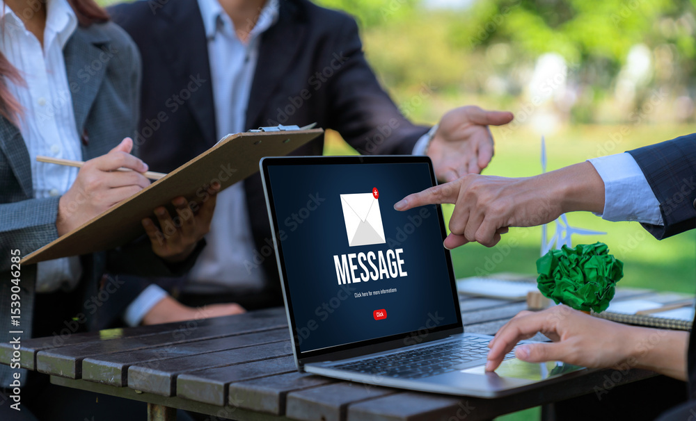 Poster email notification message showing on computer screen brisk. digital marketing message information t