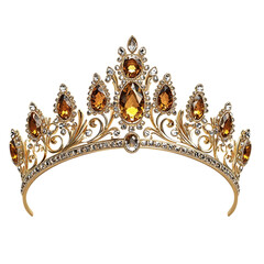 Golden crown with amber gems. Royalty, luxury, power.