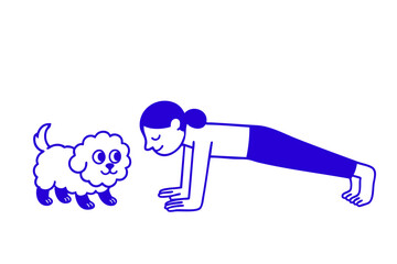 Woman Doing Push-Up with Dog Companion, Woman and Dog in Yoga Pose