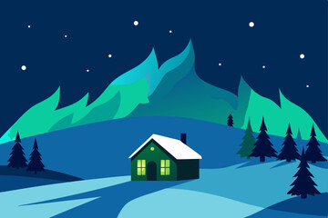 Naklejka premium winter landscape with house