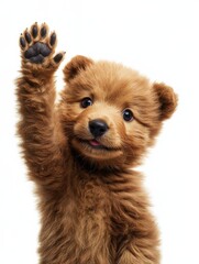 Fototapeta premium Little Teddy giving high five, dog, cute, surface, isolated