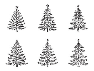 Christmas Fir Tree Line Drawing Illustration