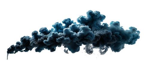 Beautiful blue smoke plume isolated on transparent background. bright orange paint color powder festival background.	