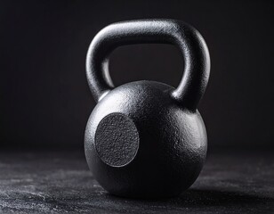 Black kettlebell ready for a workout on a dark surface. Fitness equipment.