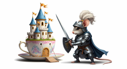 Mouse Knight Protecting a Teacup Castle

