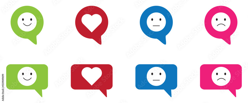 Poster smiley conversation icon set with speech bubble