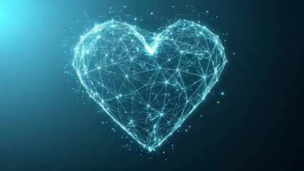 Glowing blue heart form made of connected points on a gradient blue backdrop - Powered by Adobe