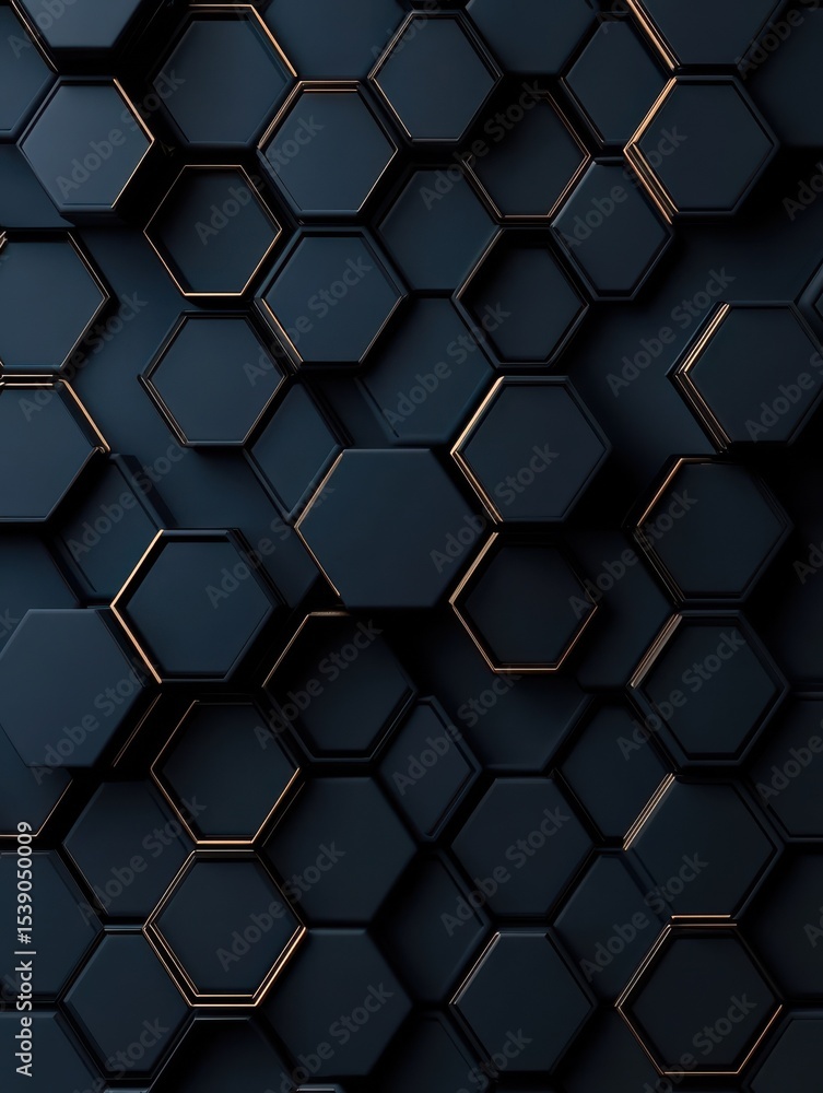 Poster minimalist dark hexagonal pattern wallpaper with copy space. design template with white center text 