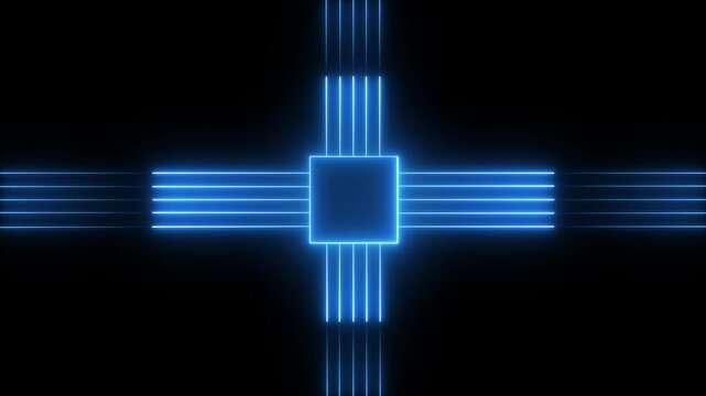 Animated dash circuit neon animation. Concept animation of turning on of dash. Futuristic circuit board animation. electronic Data circuit board  animation. High tech cyber Artificial Intelligence.
