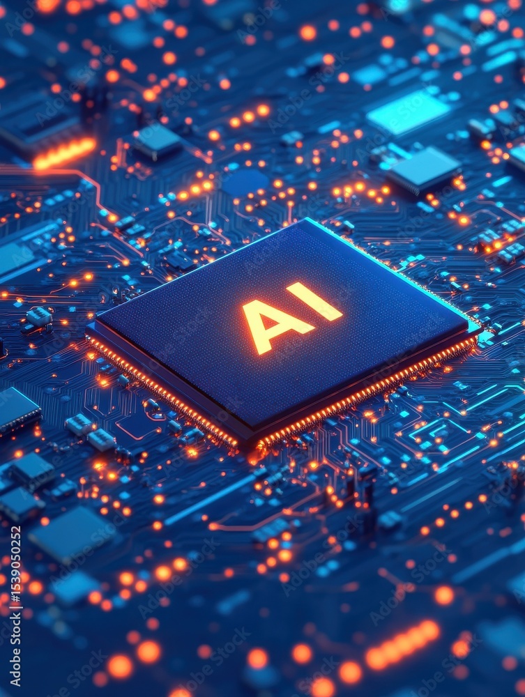 Poster a close-up of an ai chip with the letters 