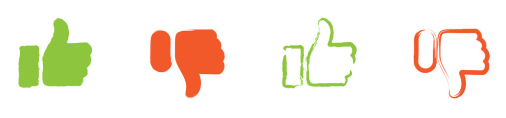 Thumbs up and down icon set with brush style