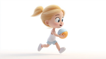 Kind spielt mit Ball &ndash; 3D-Illustration im niedlichen Cartoon-Stil. K&uuml;nstliche Intelligenz KI