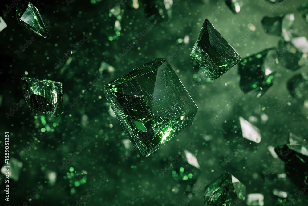 Poster emerald green brilliants cascading through a shimmering backdrop in an enchanting display of beauty 