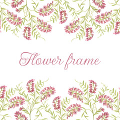Flower frame made of creeping wild grasses, square shape, hand-made watercolor illustration. An elegant ornament for covers, greetings, postcards and business cards.