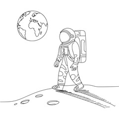 Astronaut on Moon Line Art