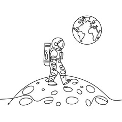 Astronaut on Moon Line Art