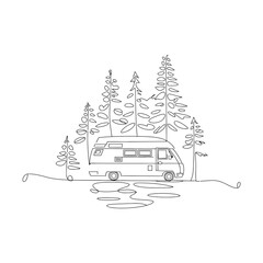 Minimalist Camper in Nature Line Art