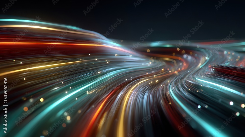 Poster colorful lines twist and turn in a dynamic display of movement against a dark background. the vibran