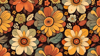 Retro 70s Floral Seamless Pattern Vintage Flower Power Design