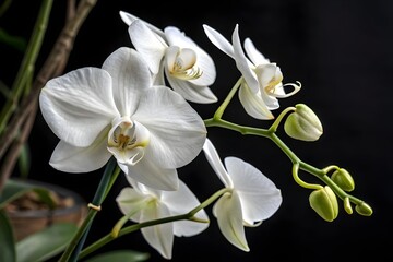 Orchid flower on black background, low key blooming orchid