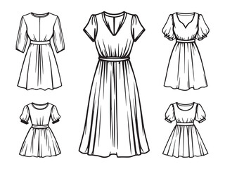 Empire waist dress Line Art Illustration