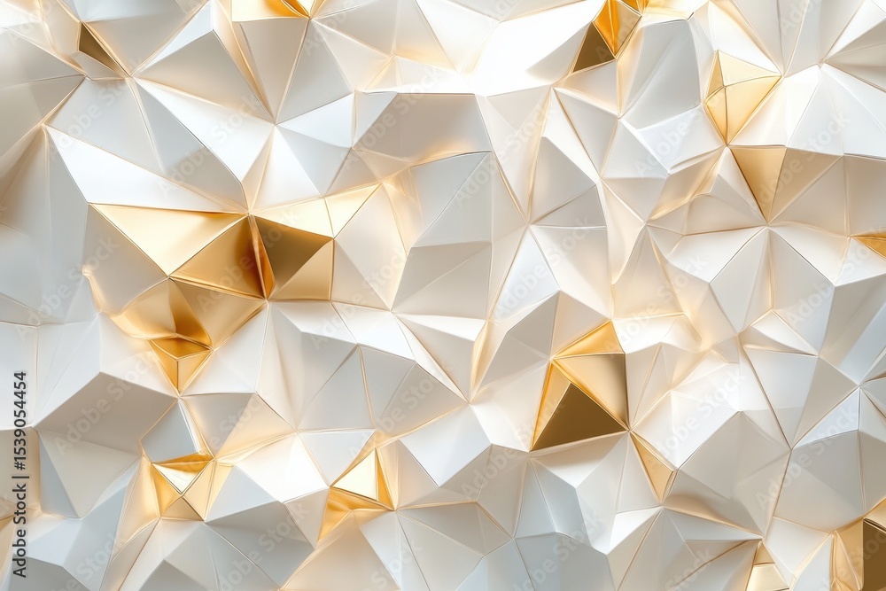 Aufkleber abstract low poly background in white and gold with seamless design for modern applications, white a
