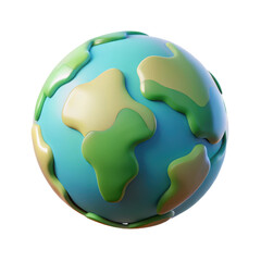 3D Cartoon earth globe illustration on transparent background