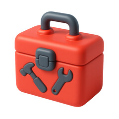3d icon of a plastic toolbox featuring a hammer and a wrench, representing tools and equipment for repair and construction purposes in a vibrant design