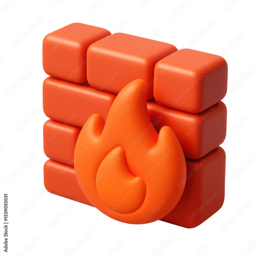 Aufkleber 3d icon in plastic style depicting a flame with block structure elements illustrating fire concept a