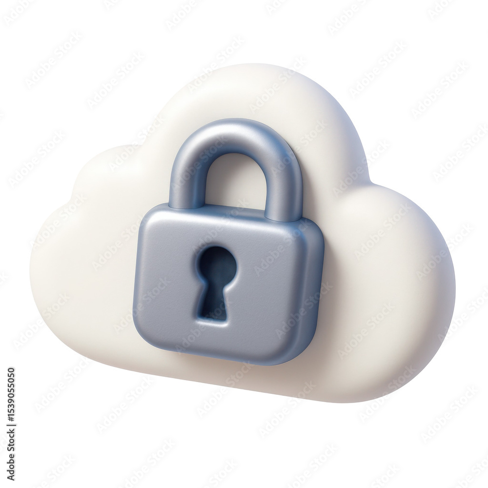 Poster 3d icon of a cloud with a padlock symbolizing cloud computing security and data protection in a mode