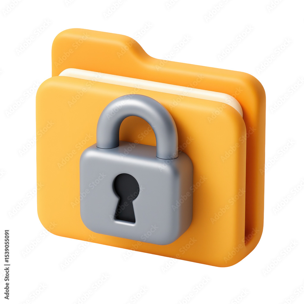 Poster 3d icon in plastic style representing a locked folder symbolizing security and data protection in di