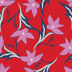 Elegant seamless floral pattern with fall flowers. Repeatable botanical background. Flat vector illustration