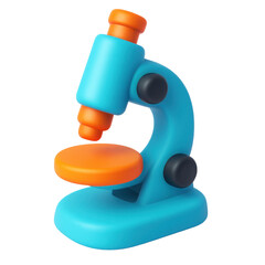 3d icon of a colorful plastic microscope representing scientific research and education for students and professionals in classrooms and laboratories