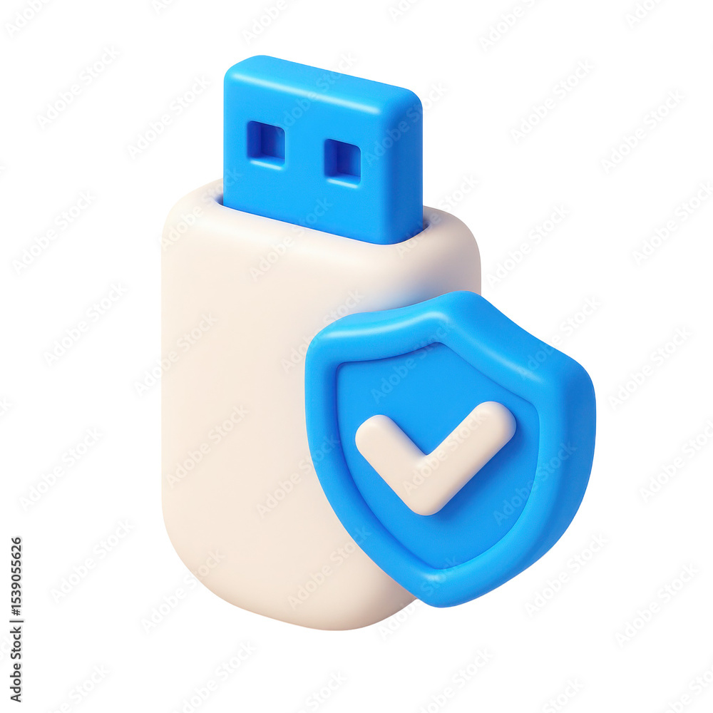 Poster 3d icon of a usb flash drive with a shield symbolizing data protection and security in a modern digi