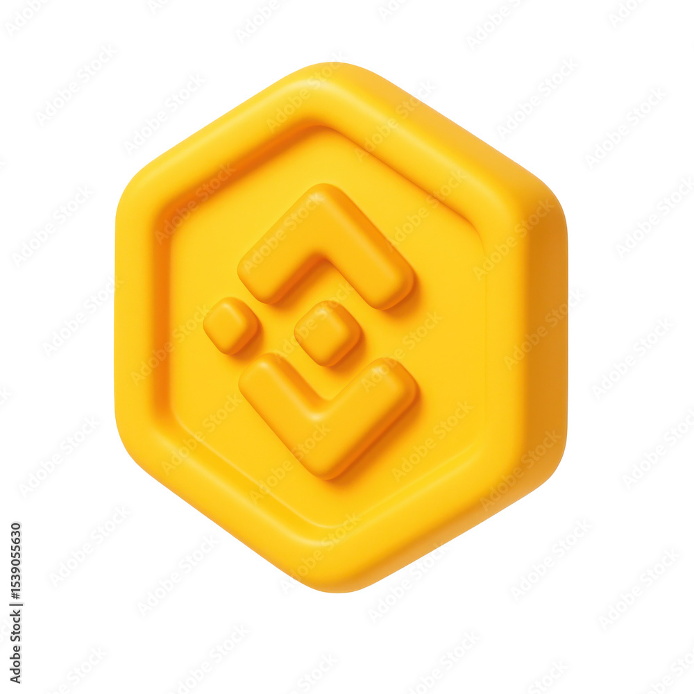 Poster 3d icon in plastic style featuring a yellow hexagonal shape with minimalistic design and smooth surf