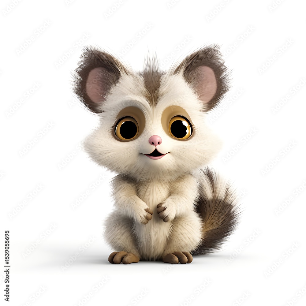 Poster a charming and adorable lemur, captured in a delightful illustration, showcasing its endearing featu