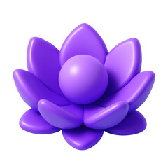 Fototapeta premium 3d plastic lotus flower icon with purple petals and spherical center on a black background, decorative element for web design and digital art projects