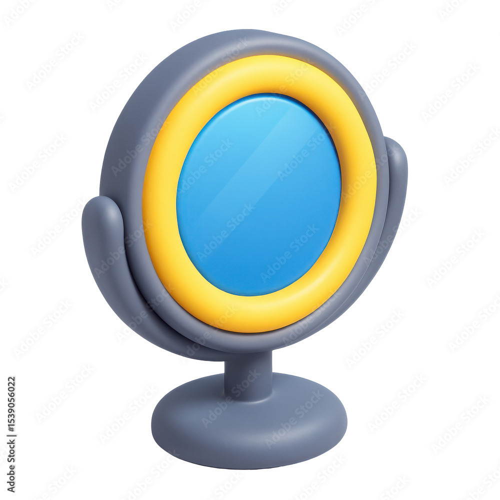 Poster 3d icon in plastic style representing a desktop mirror with a colorful frame, designed for modern us