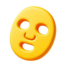Fototapeta premium 3d icon in plastic style depicting a yellow mask with a surprised expression, ideal for illustrating emotions or themes in graphic design projects.
