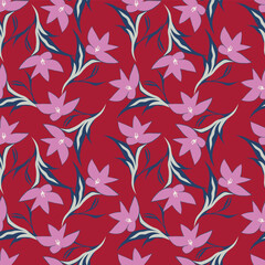 Elegant seamless floral pattern with fall flowers. Repeatable botanical background. Flat vector illustration