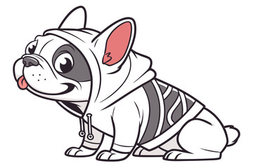 Cartoon French Bulldog Puppy Wearing a Trendy Hoodie Is All Dressed Up in Casual Fashion