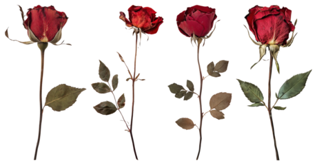 PNG Dried red roses beautifully preserved, element set on transparent background