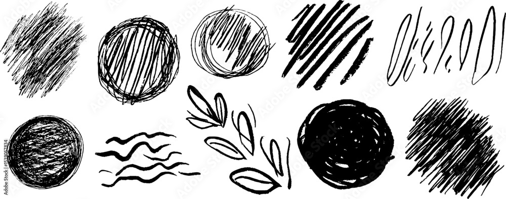 Poster creative collection of twelve abstract sketchy dots and lines for artistic design and decoration